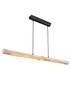 Hängeleuchte Metall schwarz matt, Holz natur, 3 Lichtstufen über Wandschalter, 25W, 230V, 3000K