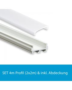 Profi LED SET 4M (2x2M) Aufbauprofil Micro 12 inkl. flacher milchiger Abdeckung